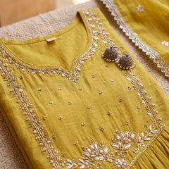 Mustard Yellow Anarkali Suit with Silver Beadwork