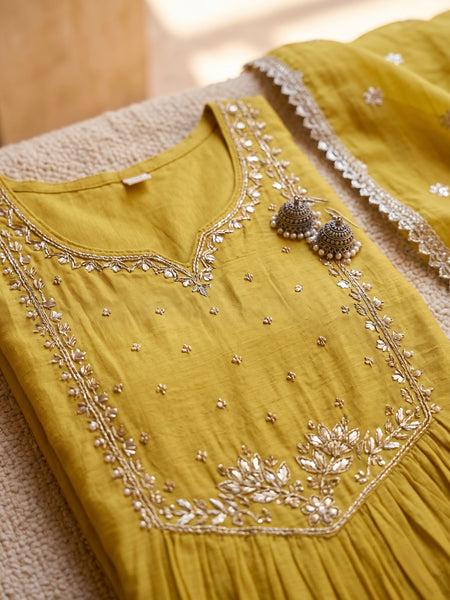 Mustard Yellow Anarkali Suit with Silver Beadwork