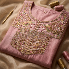 Pink Silk Kurta Set with Gold Embroidery