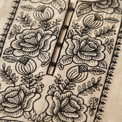 Cream Kurta Set with Black Rose Embroidery