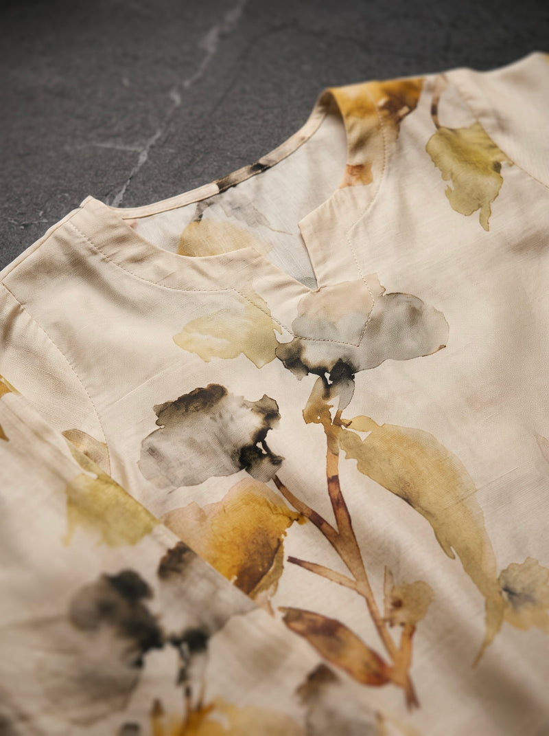 Cream Watercolor Floral Print Co-ord Set