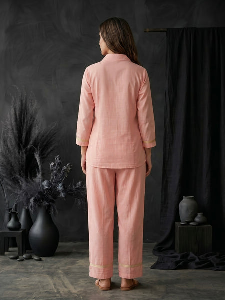 Blush Pink Shirt Co-ord Set with Lace Trim