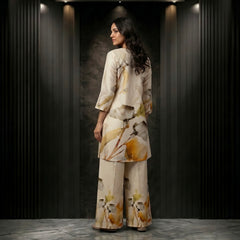 Cream Watercolor Floral Print Co-ord Set