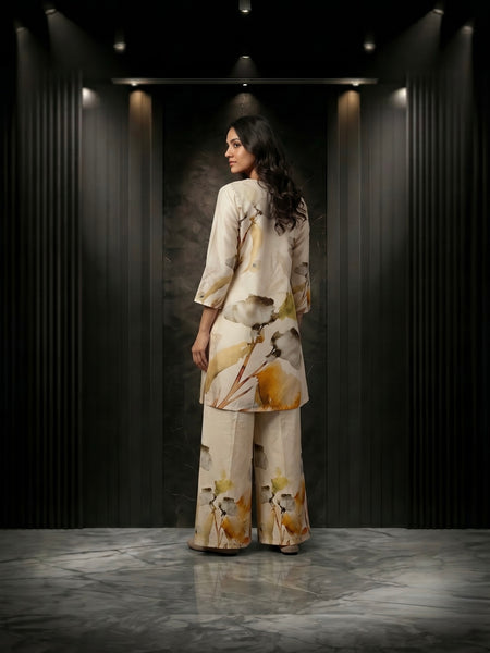 Cream Watercolor Floral Print Co-ord Set
