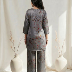Grey Watercolor Floral Print Co-ord Set