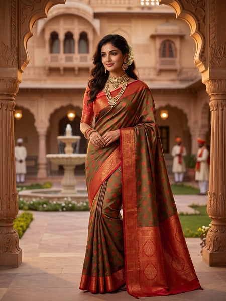Green And Red Art Silk Premium And Fancy Design Saree With Blouse For Women