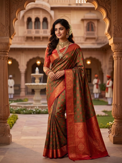 Green And Red Art Silk Premium And Fancy Design Saree With Blouse For Women