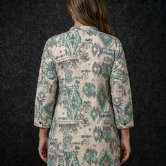 Ikat Print Button-Down Tunic with Embroidery