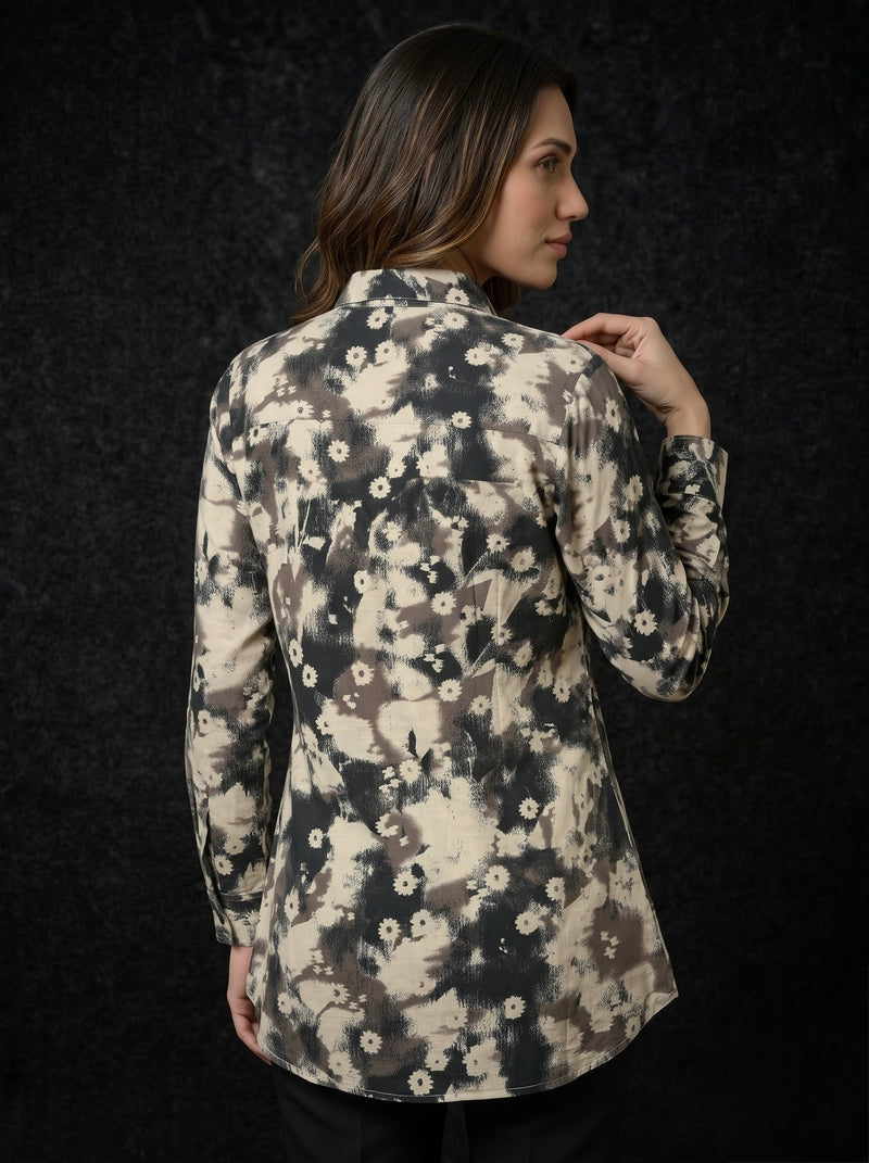 Abstract Floral Print Button-Down shirt