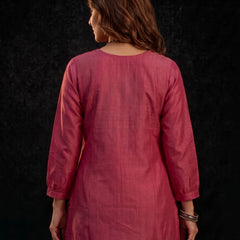 Rose Pink Tunic with Gold and White Floral Embroidery