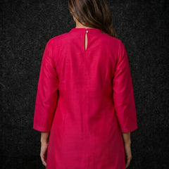 Magenta Kurta with Gold Sequin Yoke and Rose Embroidery
