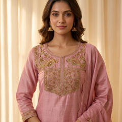 Pink Silk Kurta Set with Gold Embroidery