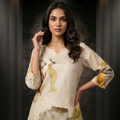 Cream Watercolor Floral Print Co-ord Set