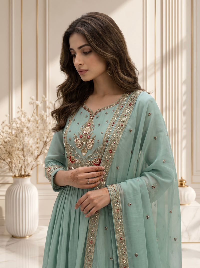 Mint Green Embroidered Anarkali Suit