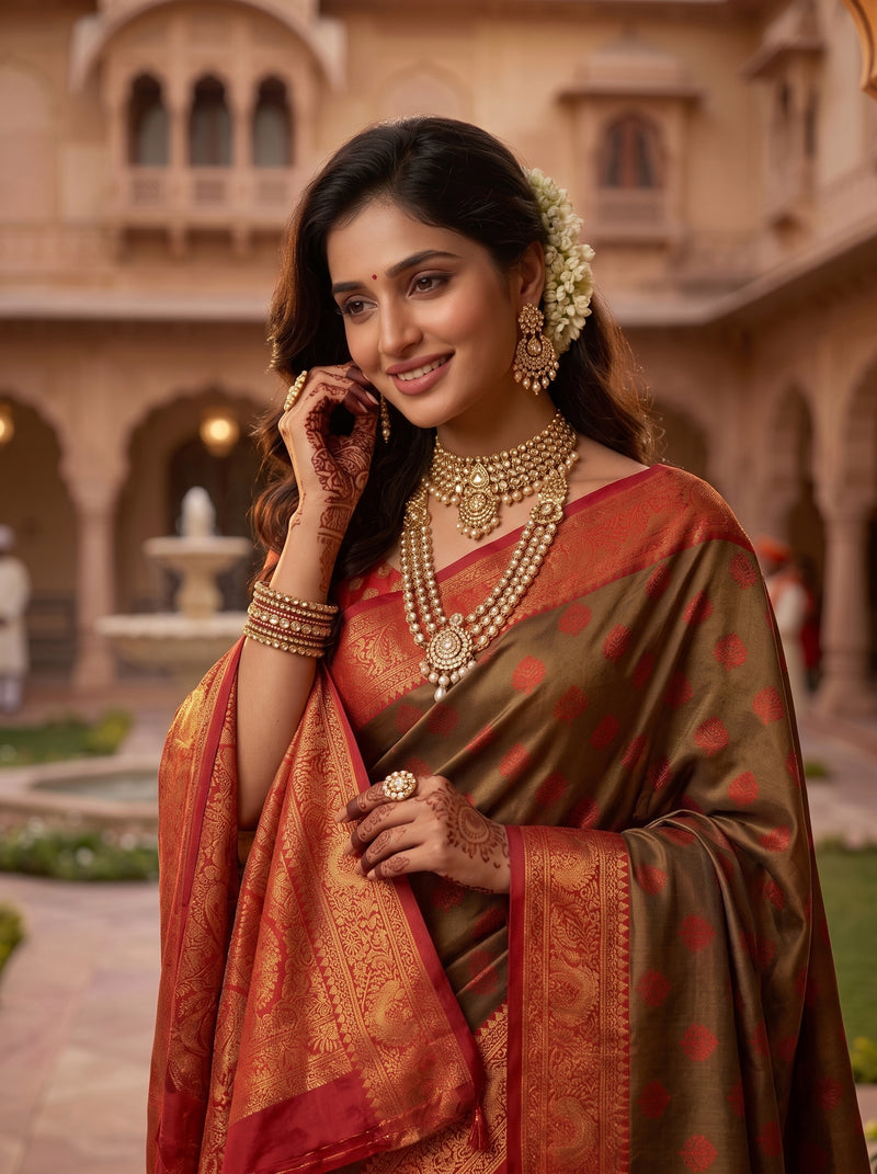 Green And Red Art Silk Premium And Fancy Design Saree With Blouse For Women