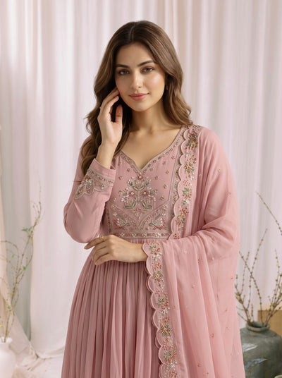 Dusty Pink Embroidered Anarkali Suit