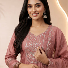 Mauve Silk Suit with Silver Zari Embroidery