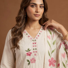Off-White Cotton Kurta with Floral Dupatta