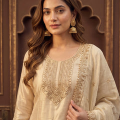 OffWhite Cream Zari-Embroidered Kurta with Dupatta