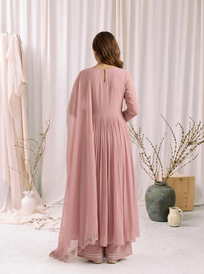 Dusty Pink Embroidered Anarkali Suit