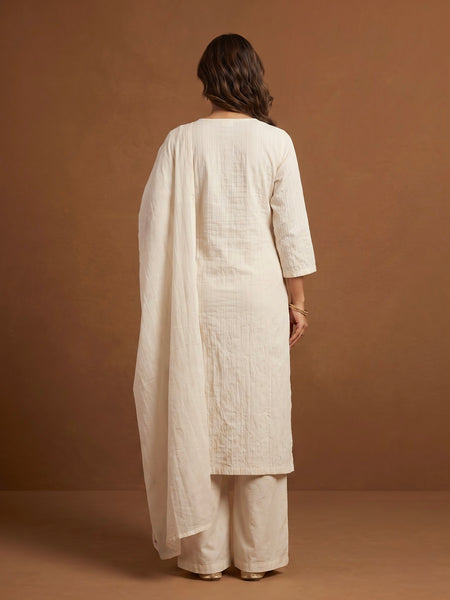 Off-White Cotton Kurta with Floral Dupatta