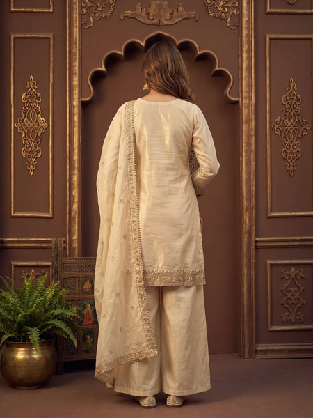 OffWhite Cream Zari-Embroidered Kurta with Dupatta
