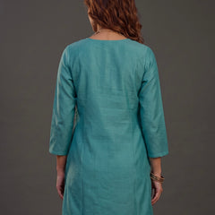 Teal Tunic with Gold and White Floral Embroidery