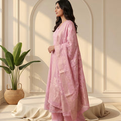 Pink Embroidered Anarkali Suit with Zari Woven Dupatta