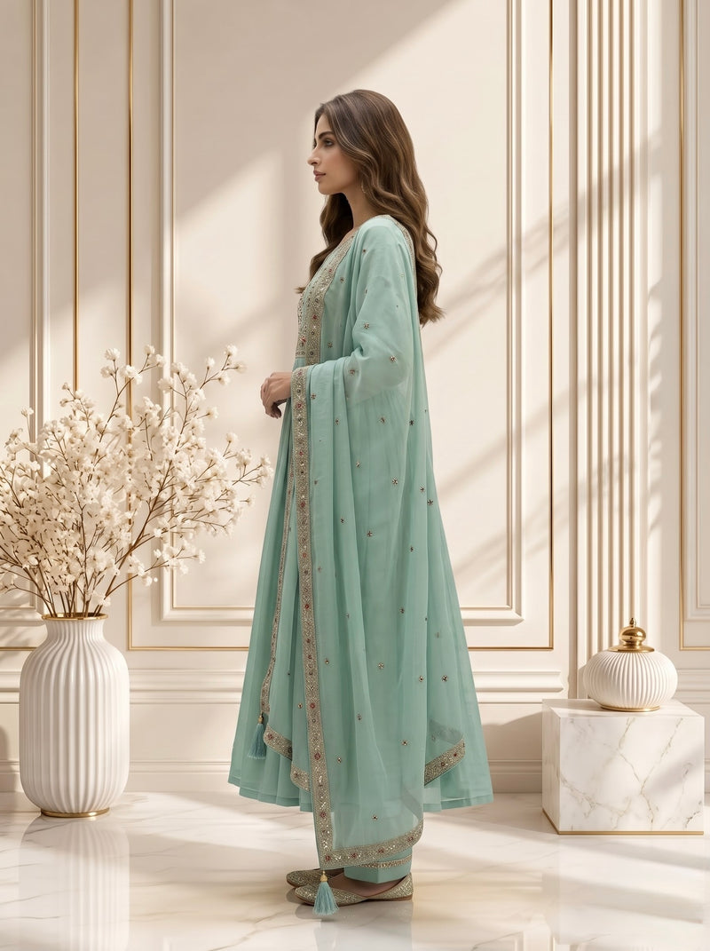 Mint Green Embroidered Anarkali Suit