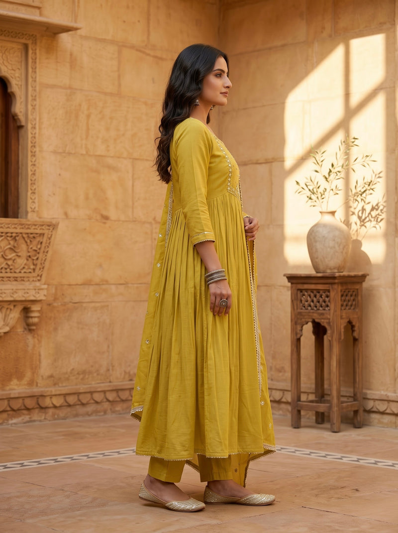 Mustard Yellow Anarkali Suit with Silver Beadwork