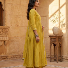 Mustard Yellow Anarkali Suit with Silver Beadwork