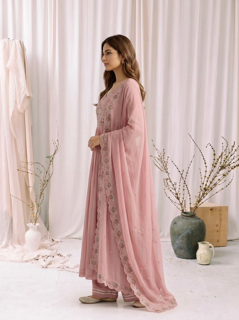 Dusty Pink Embroidered Anarkali Suit