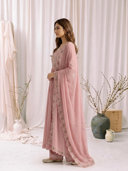 Dusty Pink Embroidered Anarkali Suit