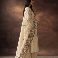 Cream Kurta Set with Black Rose Embroidery