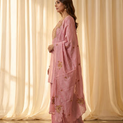 Pink Silk Kurta Set with Gold Embroidery