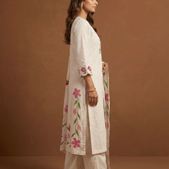 Off-White Cotton Kurta with Floral Dupatta