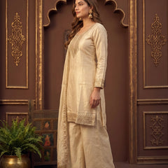 OffWhite Cream Zari-Embroidered Kurta with Dupatta