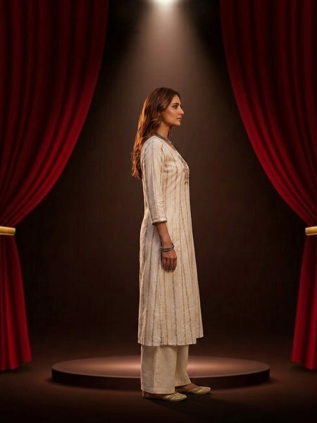 Ivory Mirror-Work Kurta with Palazzo Set