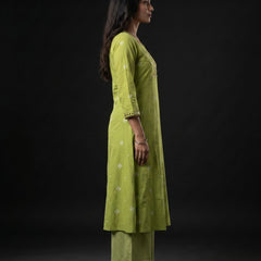 Lime Green Mirror-Work Kurta with Striped Palazzo
