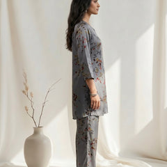 Grey Watercolor Floral Print Co-ord Set