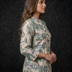 Ikat Print Button-Down Tunic with Embroidery