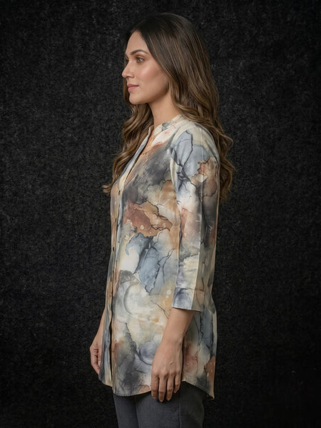 Marble Print Button-Down Tunic