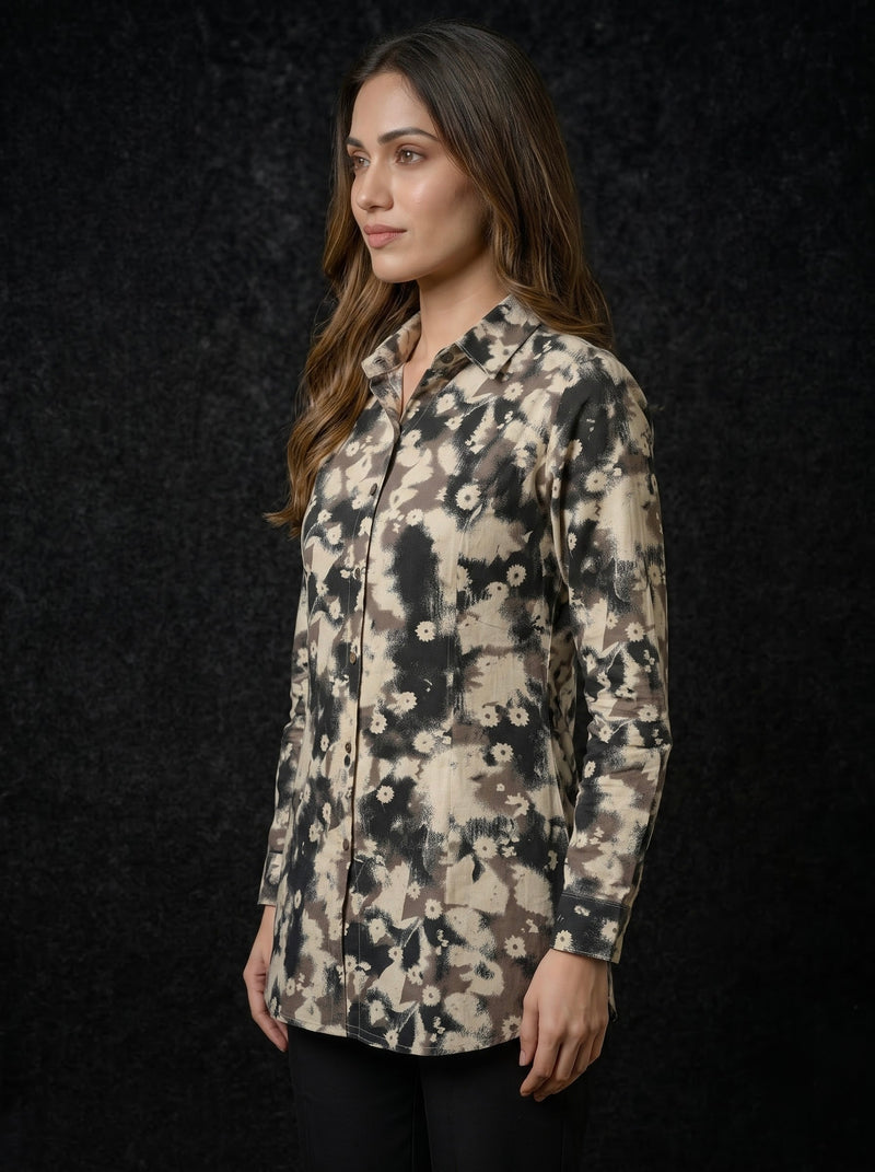 Abstract Floral Print Button-Down shirt
