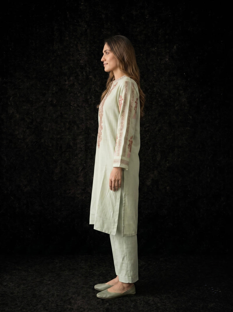 Sage Green Kurta with Geometric Floral