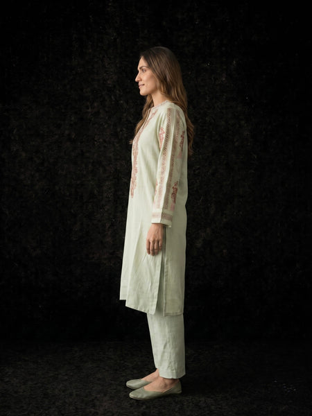Sage Green Kurta with Geometric Floral