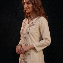 Cream Tunic with Tan Floral Embroidery