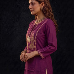 Magenta Kurta with Gold Embroidery and Tassel Tie
