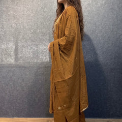 Caramel Brown Embroidered Kurta Set with Palazzo and Dupatta