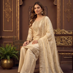OffWhite Cream Zari-Embroidered Kurta with Dupatta