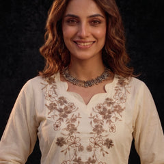 Cream Tunic with Tan Floral Embroidery